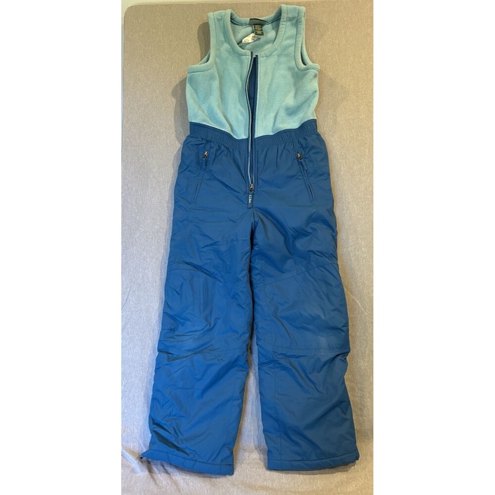 LL BEAN Snow Pants Bibs Youth Size 12 Blue Upper Upper Fleece Jumper